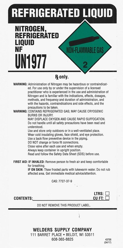 Nitrogen Nf Label (Welders Supply Nitrogen Ln)